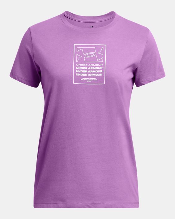 Camiseta de manga corta UA Box Wordmark Originators para mujer, Purple, pdpMainDesktop image number 2